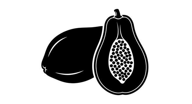 Stylized Black and White Papaya Fruit Illustration.