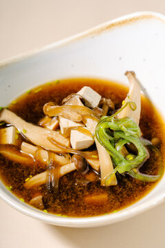Miso soup with tofu, shiitake and enoki mushroom bowl
