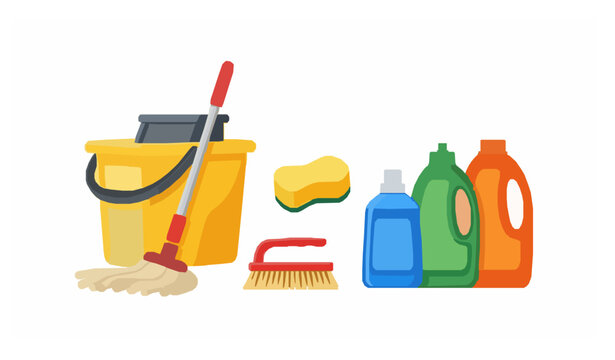 Professional cleaning tools flat illustration housekeeping equipment vector