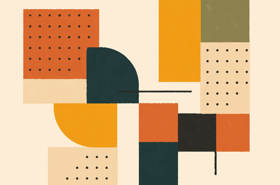 Warm geometric abstract forms with dots and modern blocks