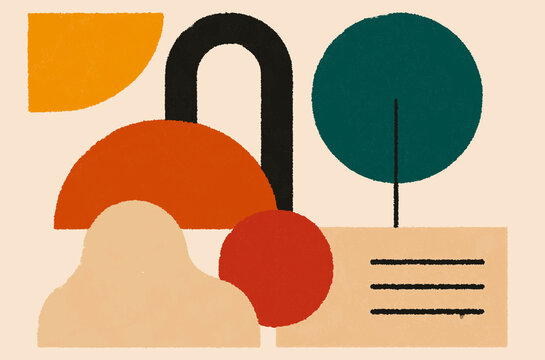 Warm geometric abstract forms in earthy modern palette