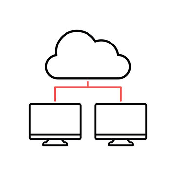 icon a digital infrastructure with cloud network and connected computer monitors, isolated against a clean background.
