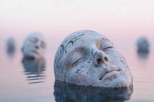 Serene marble statues amidst tranquil waters