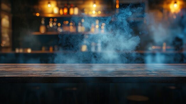 Bar interior with smoke and illuminated lights