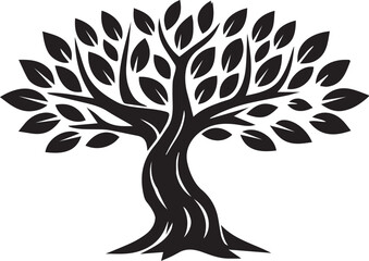 Obraz premium Black silhouette of leafy tree Vector, illustration