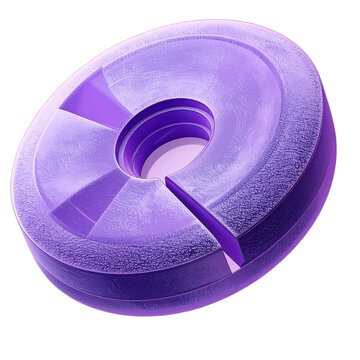 Purple geometric disc with mechanical details and matte surface for futuristic tech branding and industrial product design visuals