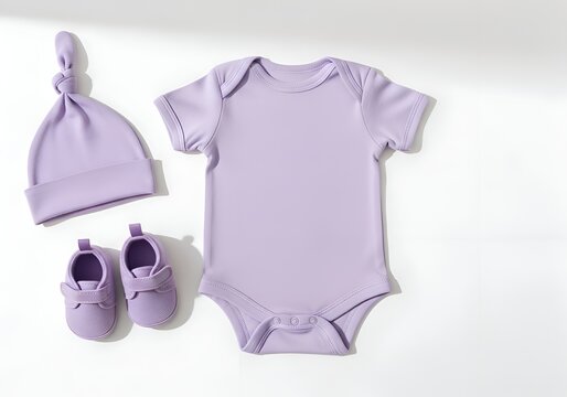 Adorable Baby Clothes Set - Bodysuit, Hat, and Booties in Lavender.