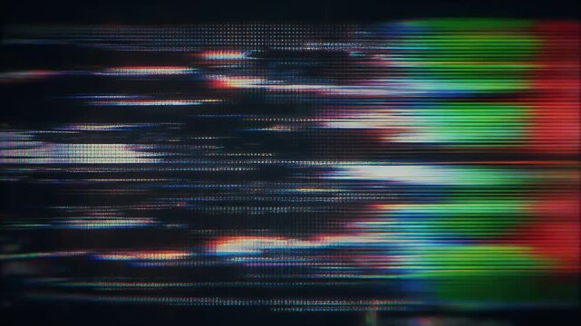 Cinematic close-up of a digitally corrupted screen with vibrant pixelation and data tearing
