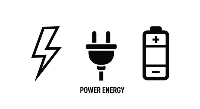 Energy icons depicting power plug and battery a clean silhouette