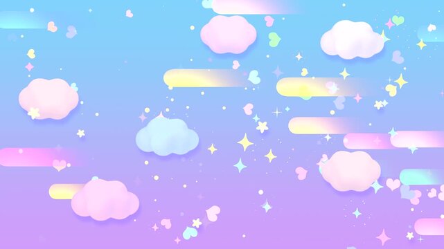 Cartoon clouds and stars in the sky animation. (loop)