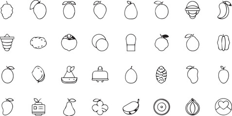 Black and White Mango Fruit Icon Set Vector Collection for Tropical Food Design © Mahfuzz