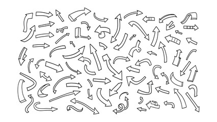 Fototapeta premium A collection of various black arrows pointing in different directions on a white background