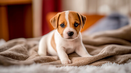 Obraz premium beagle puppy sitting on a bed