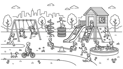 Obraz premium Children playing in modern city park playground.