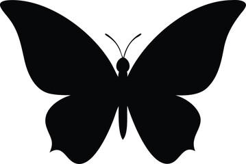 A simple black silhouette of a butterfly with spread wings © PUNNABEGUM