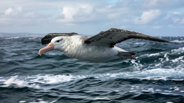 albatrosses flying near coastal beach at taiaroa head in new zealand video