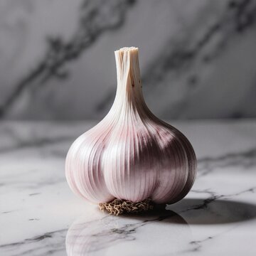 Closeup shot of garlic bulb on marble surface