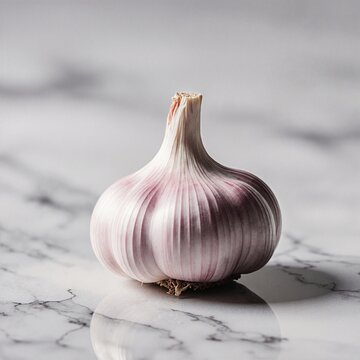 Closeup shot of garlic bulb on marble surface