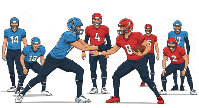 American Football Players in Action: Offensive and Defensive Standoff