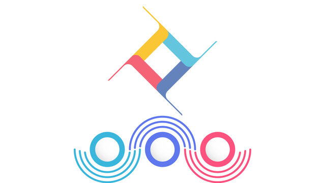 Abstract geometric business logo design with interlocking squares and circular ripples