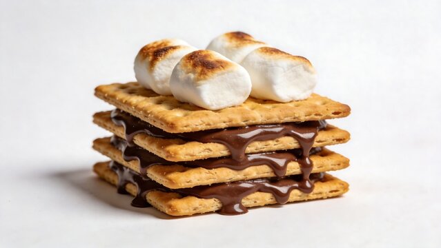 Stacked crackers with melted chocolate and toasted marshmallows