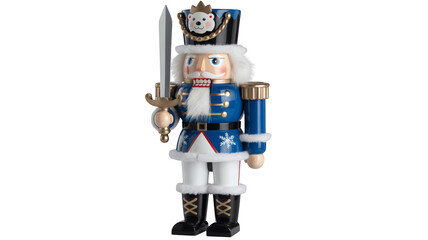 Fototapeta premium Nutcracker soldier with bear hat and sword standing figurine isolated on a transparent background