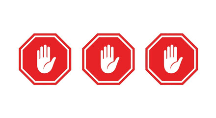 Obraz premium Three red stop signs displaying white hand silhouettes