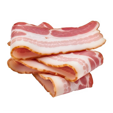 A stack of raw bacon slices on a white background isolated on transparent background
