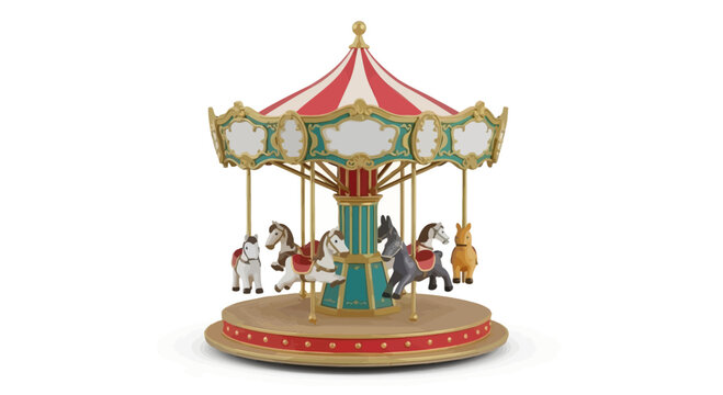 Classic Carousel Horse Ride with Red and White Striped Canopy