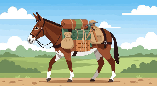 Pack Mule Carrying Supplies on a Trail