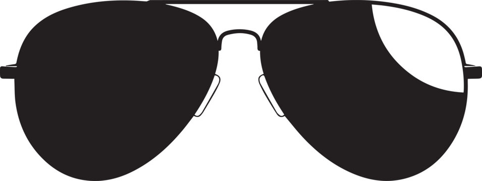 Classic aviator style sunglasses with dark black lenses and a simple thin metal wire frame design isolated on transparent background, Vector, illustration