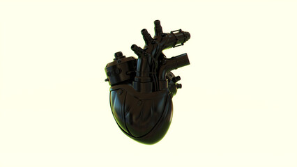 cyborg heart biomechanical mechanical machine artificial robotic futuristic technology science fiction 3d illustration