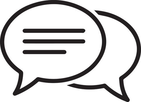 Two overlapping speech bubble shapes with lines inside representing text for simple communication design concepts isolated on transparent background, Vector, illustration