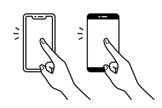 形の異なるスマホを指でタップする2種類の黒シルエットアイコン