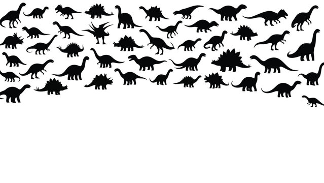 A collection of diverse dinosaur silhouettes are scattered across a clean white background