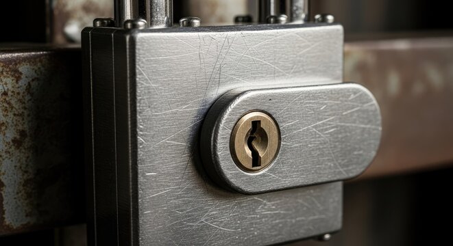 Close-up of old metal door lock.