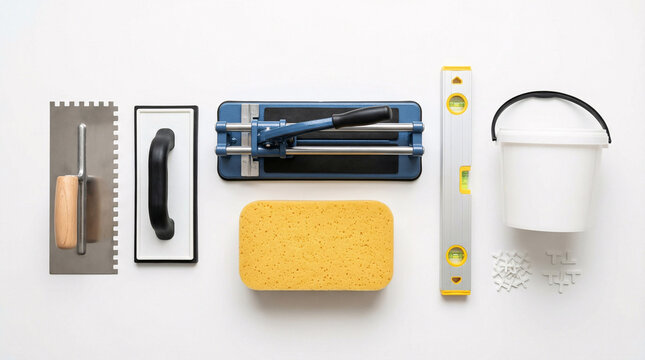 A collection of tools and supplies for a diy project isolated on white background