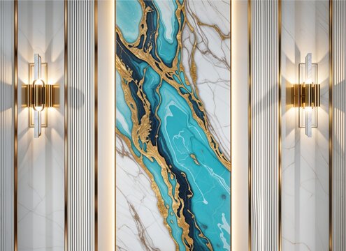Amazing Wallpaper Light cyan color marble design and side realistic lines and light glob 