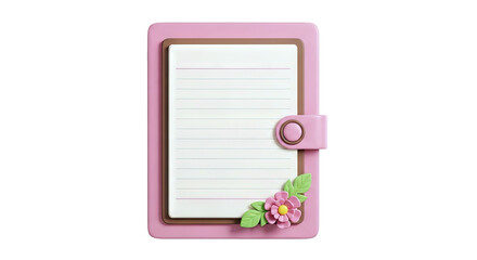 Fototapeta premium Pink Notebook with Floral Decoration and Lined Paper