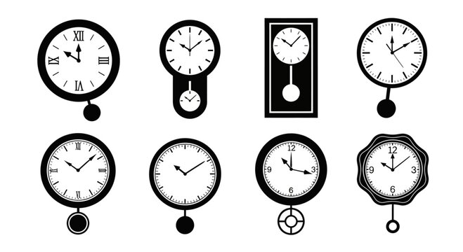 Collection of Vintage Pendulum Clocks and Wall Clocks, Retro Timekeeping Devices