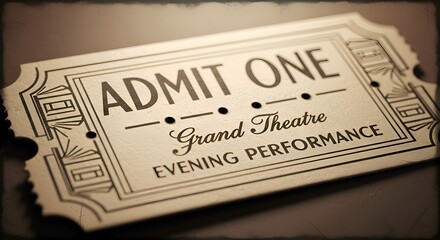 Fototapeta premium Vintage Admit One Ticket for Grand Theatre Evening Performance