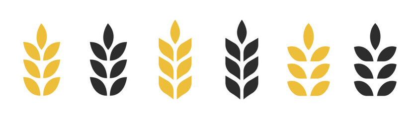 Obraz premium Wheat grain silhouette or wheat icon set. Ear of wheat symbols. Gold wheat or rice symbol vector illustration