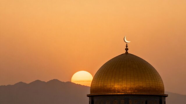 Golden dome mosque at sunset