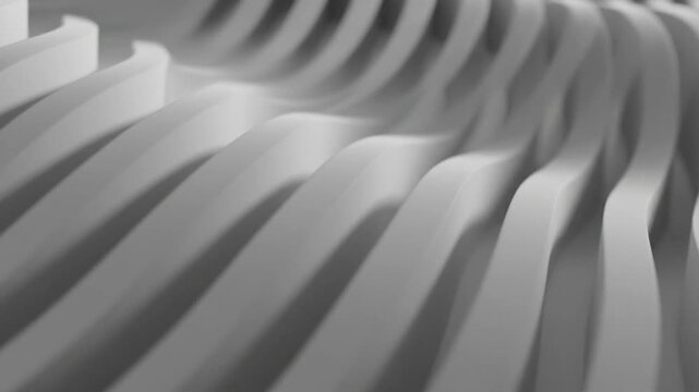 Abstract gray curved architectural pattern with repetitive geometric ridges
