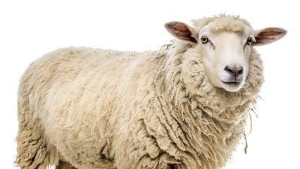 Fototapeta premium White Fluffy Sheep Standing Full Body Isolated on White Background