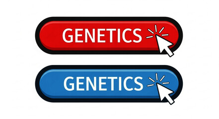 Fototapeta premium Genetics button with mouse cursor clicking, red and blue options, science research concept