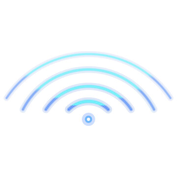 A glowing blue wi fi signal icon on a dark background