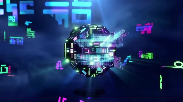 Futuristic cyber encryption visualization digital streams holographic code environment mid-air data transformation concept