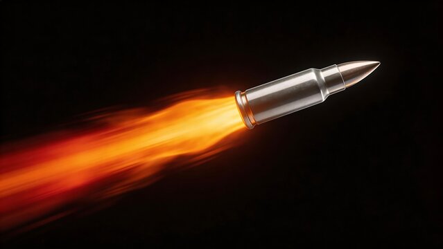 Bullet in motion with fiery trail
