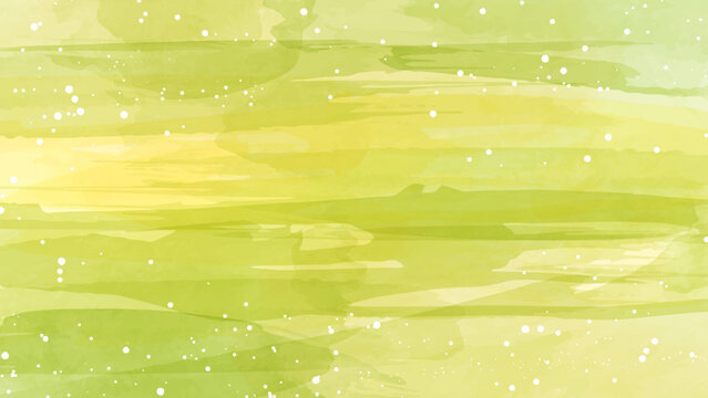 白い飛沫がある黄緑色の水彩テクスチャ背景
Yellow-green watercolor texture background with white splatters